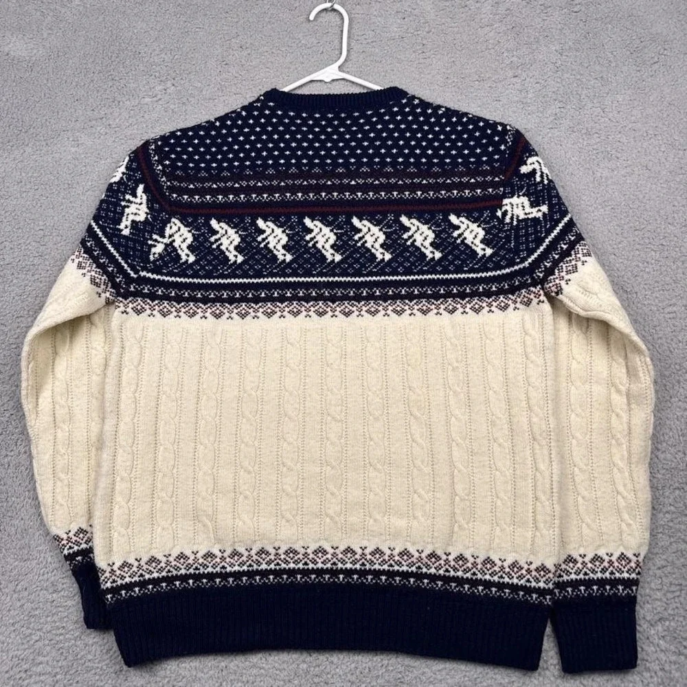 Jantzen Sweater Mens 2XLT White‎ Navy Fair Isle Ski Cable Knit Pullover Winter